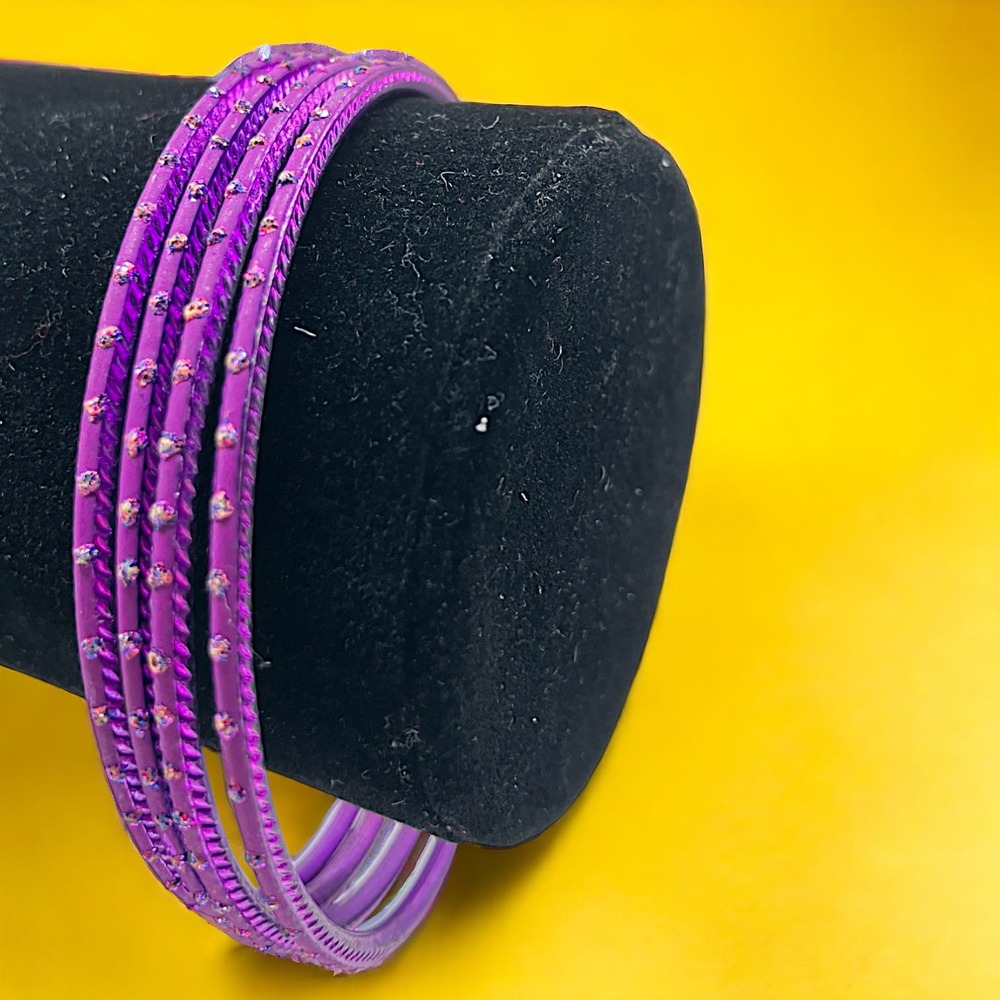 4 Purple Sparkly Thin Skinny Bangle 2 5/8 Inch Wide Bracelets!